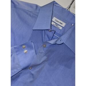Calvin Klein Steel Slim Fit Men Blue Herringbone Dress Shirt Long Sleeve